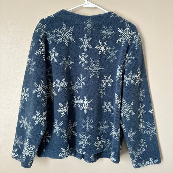 Talbots Vintage 90s Snowflake Fleece Cardigan Sweater Jacket Button Up Grandma - Picture 7 of 8